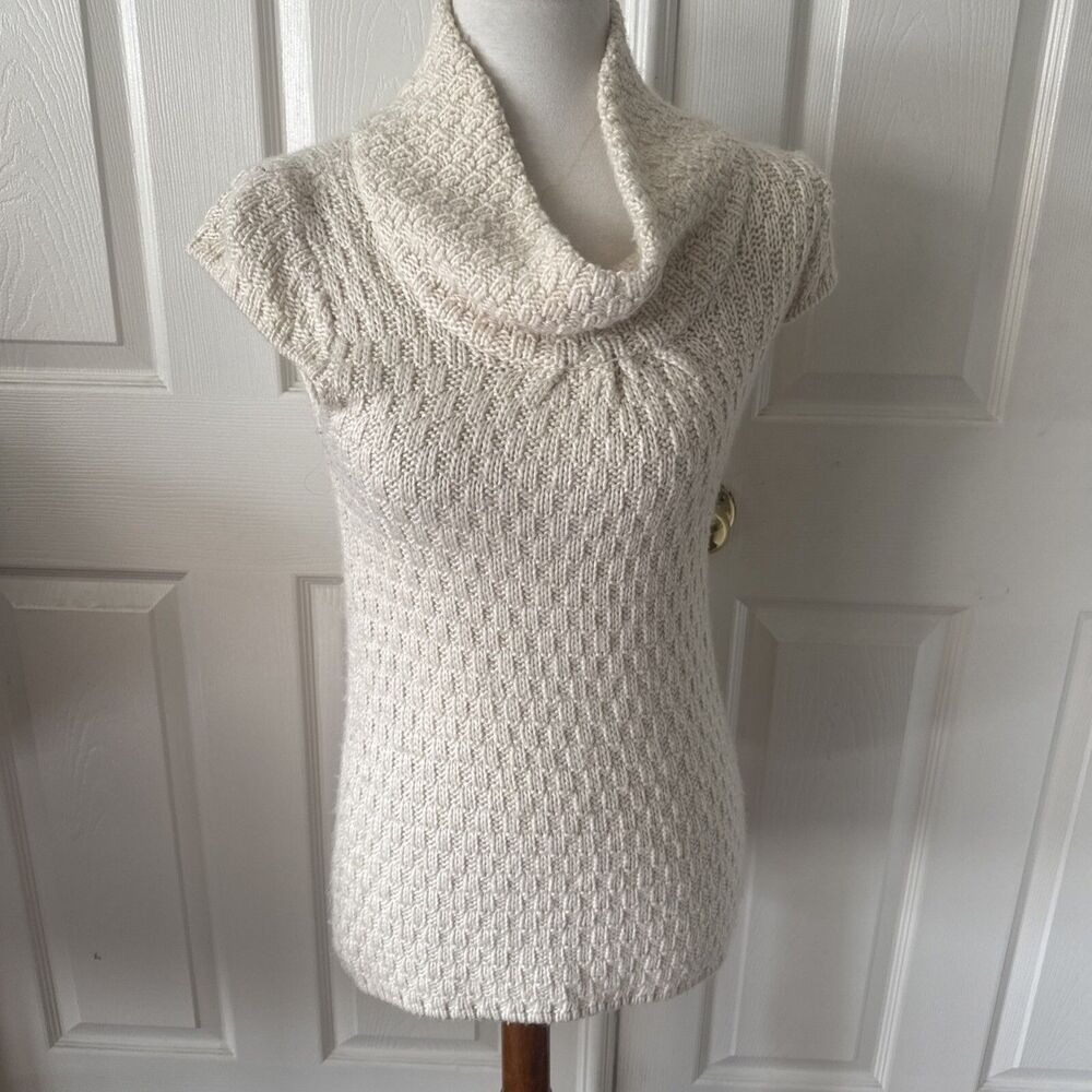 Cream Chunky Knit Cowl Neck Sweater Women's Small Soft Pullover Fall Cozy